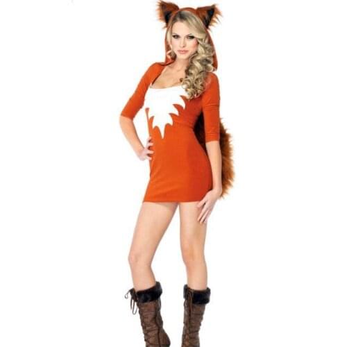 New Cute Orange Tail Foxy Costume 3S1141 Sexy Animal Role Play Costume Women Slim Dress Carnival Party Faux Fur Costume