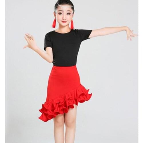 Latin Skirt For Children Professional Salsa Dance Wear Outfits Ballroom Tango Rumba Competition Dresses For Sale Top+Skirt