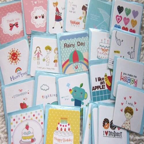 168pcs Mini Kawaii Greeting Card Birthday Love Writing Blessing Cards Festival Gift Simple Paper Card+Envelop 7*7cm Cartoon Card