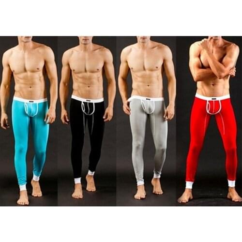 Mens Warm-Keeping Leggings Long Modal Thin Long Johns Slim-Fit Sexy Leggings Gun Separation Solid Color mid-waist Long Johns