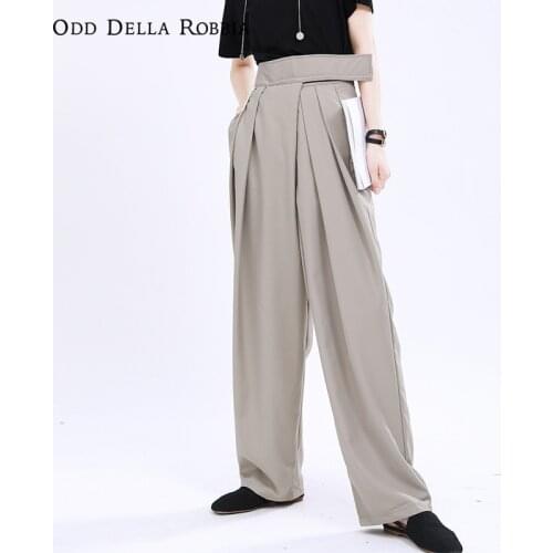OddDellaRobbia 2021 Spring Autumn Women Velcro Suit Pants Adjustable High Waist Flower Bud Wide Leg Mopping Pants Hakama 1333