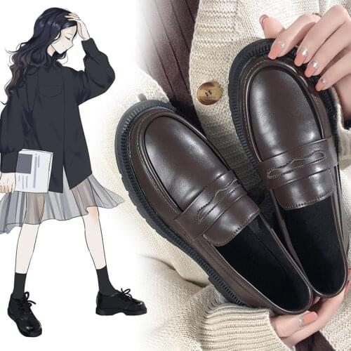 Jk uniform shoes womens British womens shoes 2020 new autumn shoes wild flat-bottom retro thick sole shoes one pedal loafer