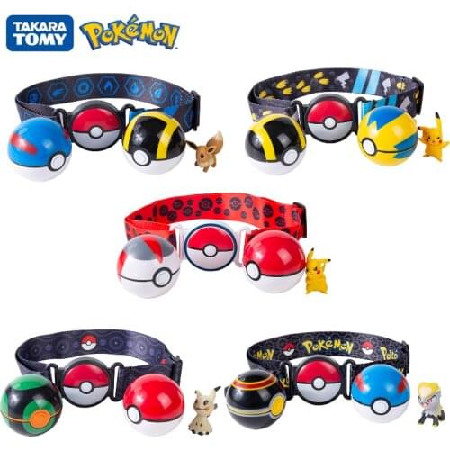 Genuine Pokemon TOMY WCT Pet Elf Ball Belt Retractable Boxed Pocket Monster Master Pikachu Pokeball US Version Kids Toys Gifts