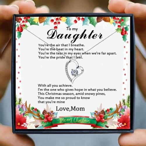 Necklace for Daughter Gifts Chain Necklaces Girly Heart Crystal Necklace for Women Mom Dad Christmas Birthday Jewelry Gift