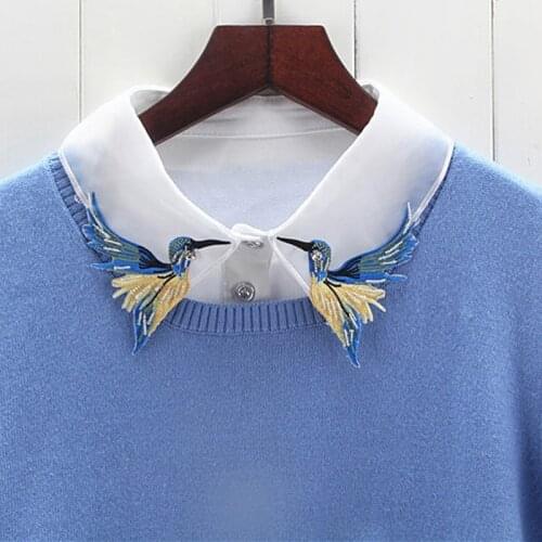 All-match Solid Color Fake Collar Women Ladies Lapel letter embroidery bird white fake shirt white removable decorative collar