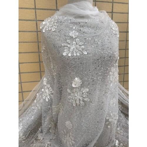 Hot selling nigerian beaded Embroidered tull net lace fabric with good quality SYJ-566826 for wedding dress