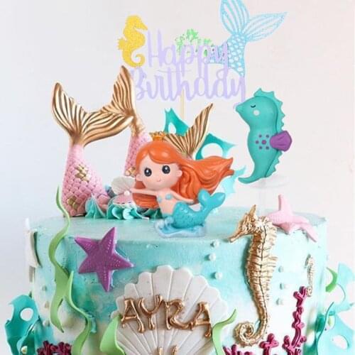 Mermaid Decorations Ocean World Birthday Cake Topper Party Dessert Decoration Supplies Kid Lovely Gift Home Outdoor Theme Party