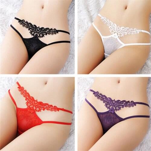 Sexy Lace Panties Lingerie Women Thin Lingerie Sexy Erotic G-string Thong Transparent Female Underwear Panties Black White Red