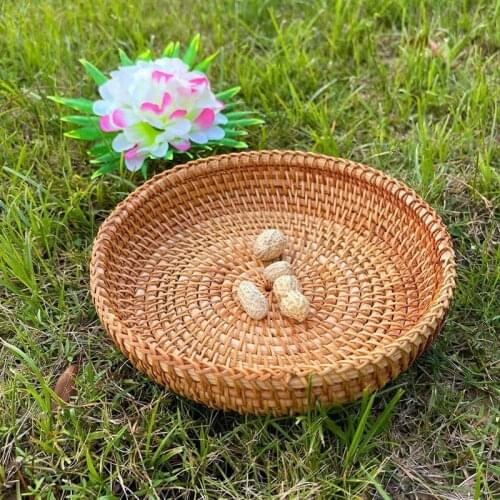 Handmade Rattan Basket Living Room Household Fruit Tray Round Snack Tray Bread Basket Creative Desktop Storage Basket
