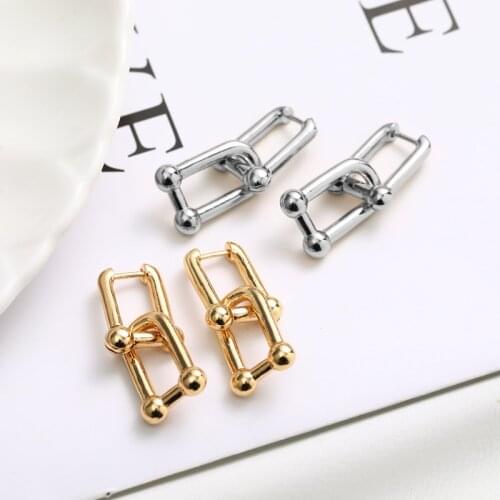 KSRA Vintage Brass Thick Link U Shape Geometric Earrings For Women Gold Chic Stylish Chunky Huggie Dangle Drop Earrings Jewelry