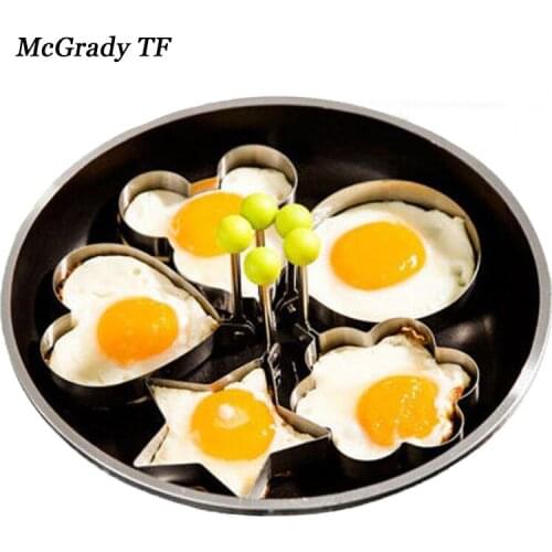 Stainless Steel Plum Blossom Shape Egg Mold Fried Egg Rings Pancake Sandwich Cutter Cooking Molds with Handle Egg Mold