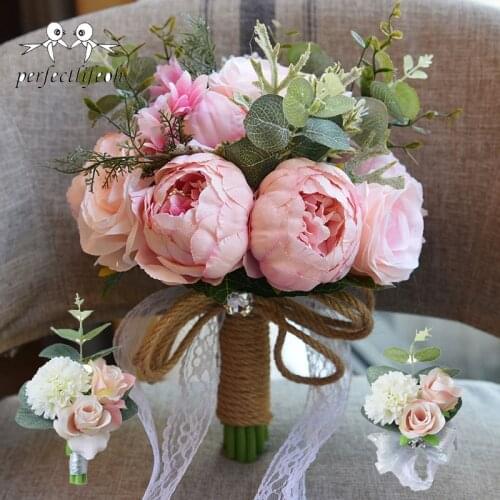 Perfectlifeoh Wedding Flowers Brooch Bouquets Bouquet Country Style Artificial Wedding Bouquets For Brides casamen Lace