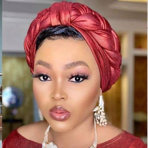 New design 2020 auto gele headtie turban shiny African Women Cap For African Hats Nigerian Turban Gele best selling auto gele