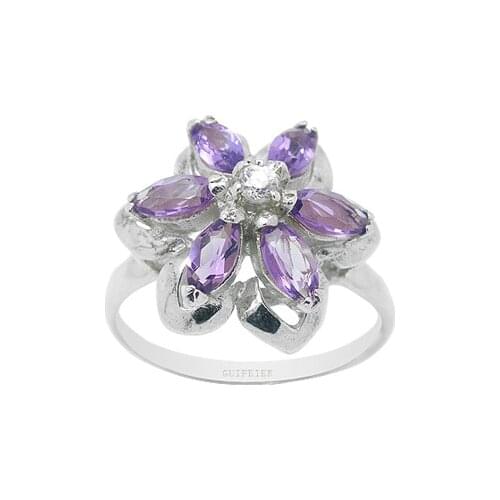 CoLife Jewelry Silver Crystal Ring 2.5mm*5mm Natural VVS Grade Amethyst Ring 925 Silver Amethyst Jewelry Gift for Woman