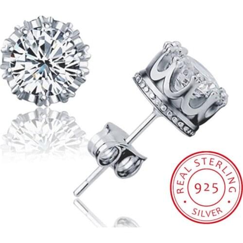 925 Sterling Sliver Crown 8MM Cubic Zirconia Stud Earrings For Women Men Poison earrings boucle d'oreille S-E17