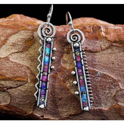 Vintage Long Statement Earrings For Woman Irregular Geometric Colorful Metal Drop Dangle Earring Female Boho Jewelry Gift D5D456