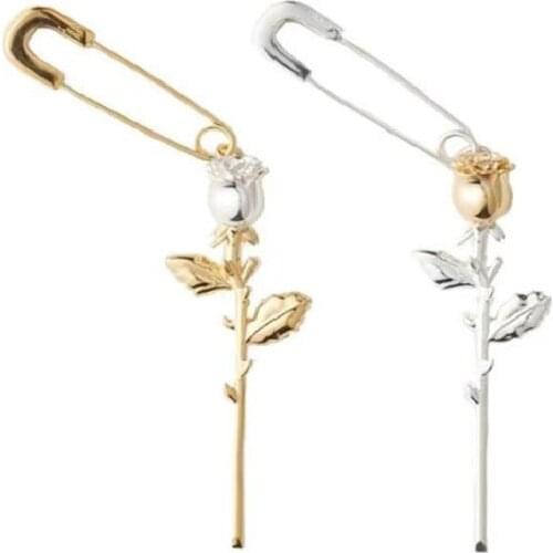 Gold and silver color rose pin earringearrings drop Japanese and South Korean fashion earrings
