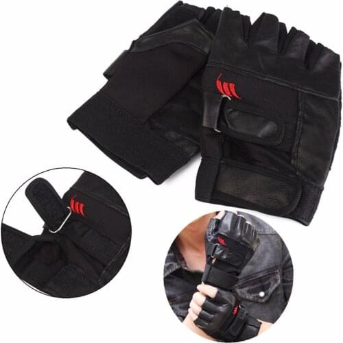 1Pair Black PU Leather Weight Lifting Gym Gloves Workout Wrist Wrap Sports Exercise Training Fitness for Men