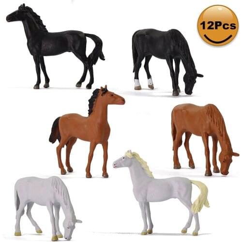 12pcs O Scale Model Painted Horses Farm Animals PVC 1:43 Horse Railway Layout Desktop Decor AN4302