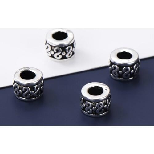 2pcs 925 Sterling Silver S Pattern Barrel Spacer Beads Handmade Yoga Prayer Silver Loose Beads DIY Jewelry Components Supplier