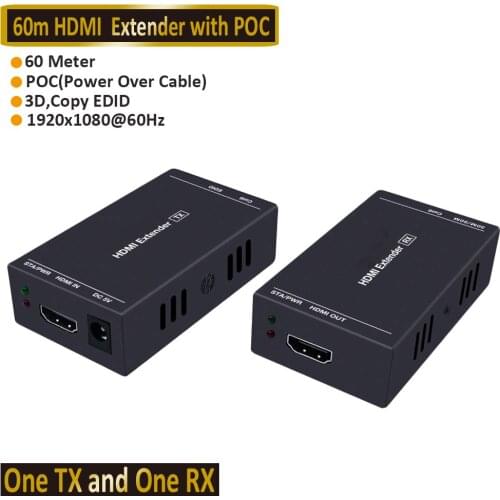 2020 HDMI Extender with IR & Loop Out 1080P HDMI Extender 60m No Loss RJ45 to HDMI Extender Transmitter Receiver over Cat5e/Cat6