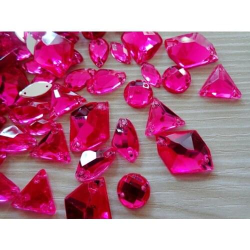 300pcs mixed shape size Rose red crystal sew on rhinestones Acryl loose Beads hand sewing strass