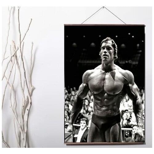 Arnold Schwarzenegger Bodybuilding Art Canvas print poster decoration painting with solid wood hanging scroll