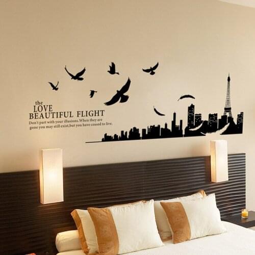 Large DIY Black Paris Tower Building Birds Wall Stickers Animal Bedroom Living Room Sofa Tv Background Wall Decoration Posters