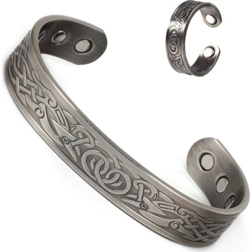 Wollet Jewelry Set Magnetic Pure Copper Bracelets Bangle Ring for Men Women Anti Arthritis with 6 Magnets Pain Relief