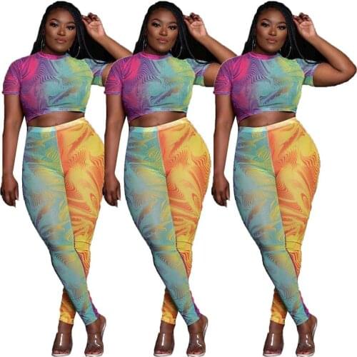 CQ029 European and American sexy womens fashion personality loose large size suit printing two-piece suit