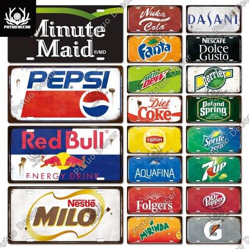 Putuo Decor Soft Drink Brand License Plate Metal Sign Plaque Metal Vintage Tin Signs for Kitchen Bar Pub Club Garage Wall Decor