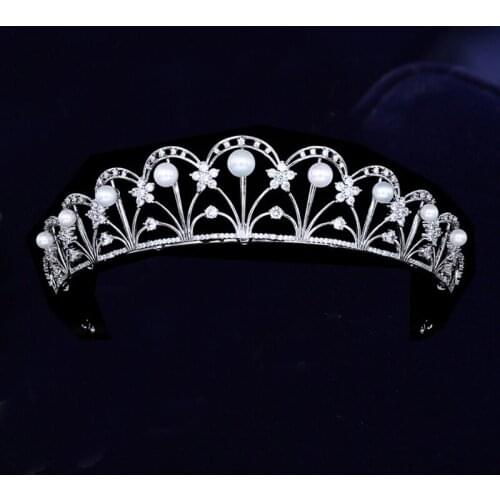 European Pearls CZ Zircon Crystal Brides Tiara Crowns Bridal Headbands Headpieces Wedding Hair Accessories