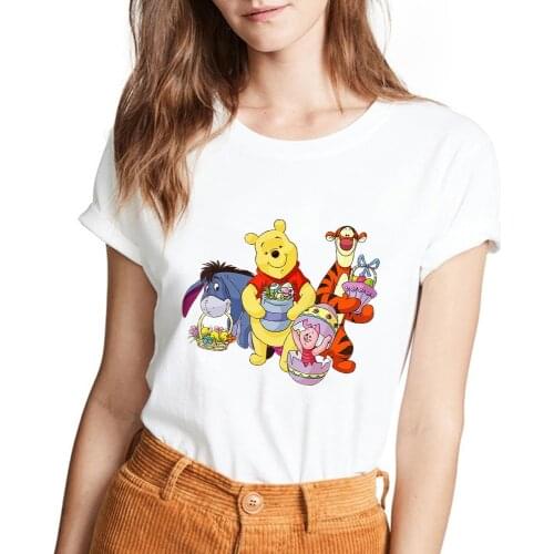 Disney Easter Winnie The Pooh T-Shirt New Cartoon T Shirt Women O-Neck Aesthetics TShirt Print Short Sleeve Streetwear Top