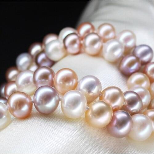 Fine jewelry nearly circular mixed color glass Sea water pearl necklace pearl 925 silver clasp