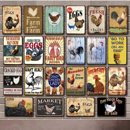 [ Kelly66 ] Farm Sweet Fresh Eggs Crazy Chicken Lady Tin Sign Poster Home Decor Bar Wall Art Retro Painting 20*30 CM Size Dy2
