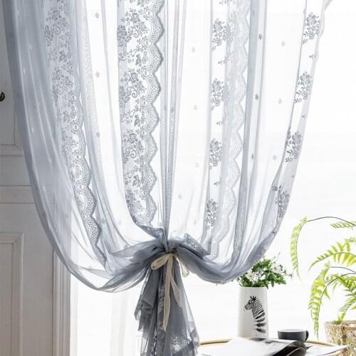 Korean Lace Pastoral Small Fresh Pure Color Translucent Embroidery Curtain Customization Curtains for Living Dining Room Bedroom