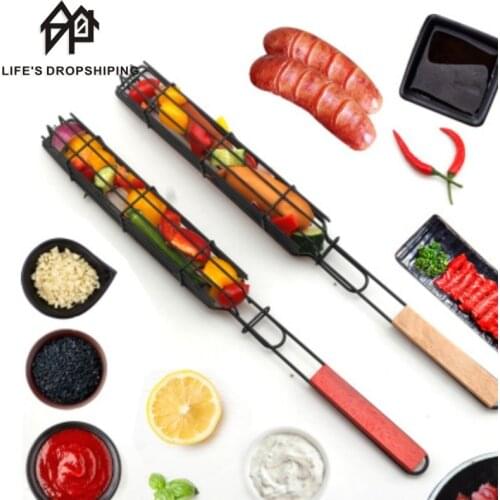 1/2pcs Portable BBQ Grilling Basket Stainless Steel Nonstick Barbecue Grill Basket Tools Mesh Kitchen Tools kitchen accessories