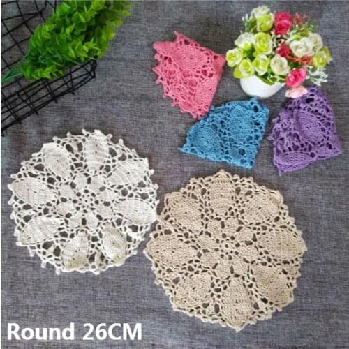 Round 26CM Korean Luxury Lace Christmas Placemat Table Mat Pad Cloth Cotton Crochet Glass Coaster Kitchen Wedding Doily Napkin