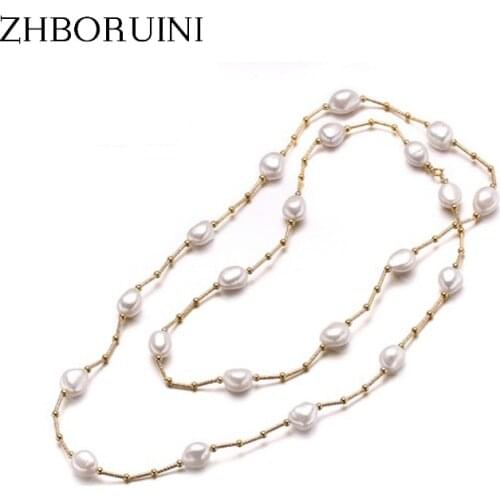 ZHBORUINI High Quality Fashion Long Pearl Necklace Baroque Natural Freshwater Pearl Pearl Jewelry For Women Necklace Accessories