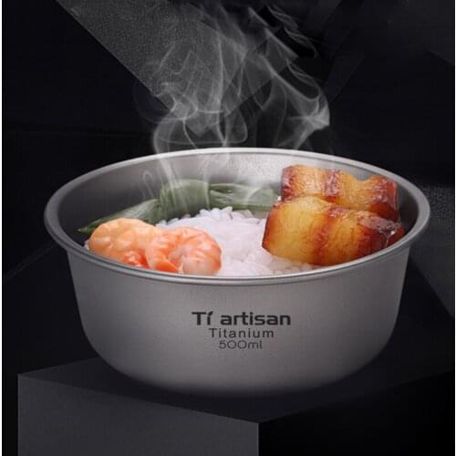 Tiartisan Titanium Bowl Cookware Pan Camping Hiking Picnic Bowl Outdoor Tableware Set 500ml