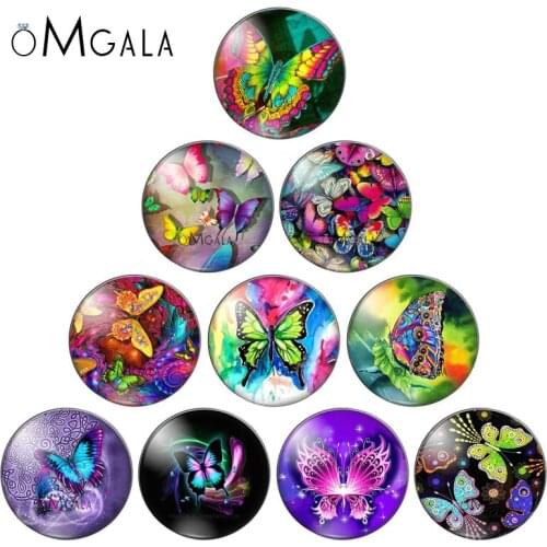 New Beauty Colorful Butterfly 10pcs mixed 12mm/16mm/18mm/25mm Round photo glass cabochon demo flat back Making findings ZB0566