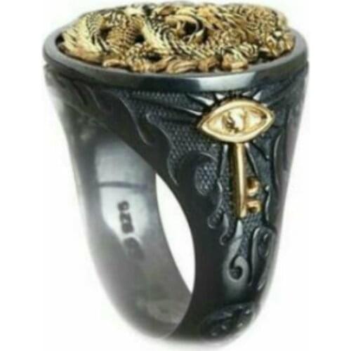 New Fashion European and American Black Gold Ring Domineering Chinese Dragon Black Ring