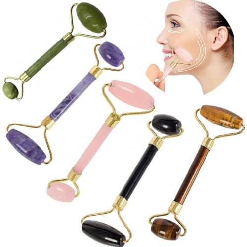 Portable Double Headed Stone Facial Roller Massager Face Slimming Lift Massage Jade Roller Face Massager GuaSha Massage Tool Set