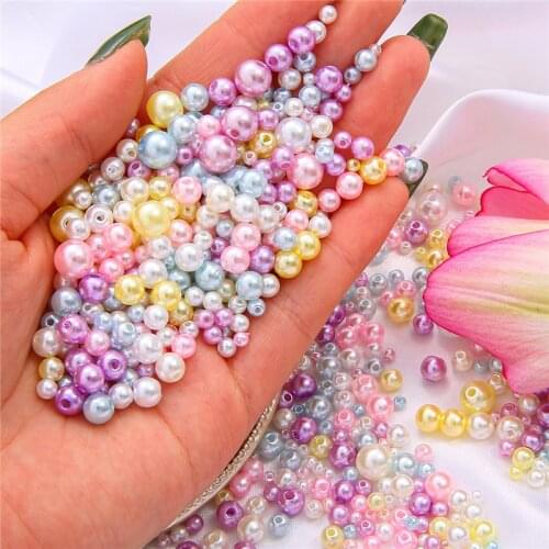Mix Size 3-8mm Straight Hole Colorful Round ABS Pearl Imitation Loose Spacer Beads Garment Handmade DIY Craft Making 150-300Pcs