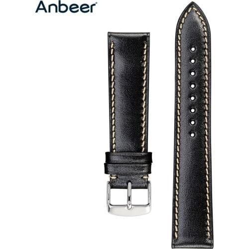 Anbeer Italian Full Grain Leather Watch Strap 18mm 20mm 22mm Men Women Replacement Belt Wrist Bracelet Watch Band
