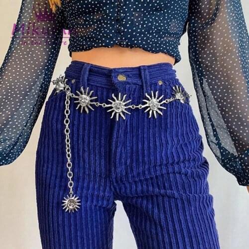 Harajuku Punk Style Sliver Metal Sun Belts Women High Waist Chian Belt Gothic Girls Chic Streetwear