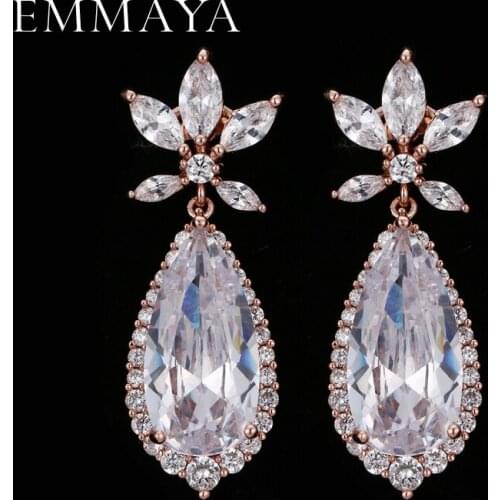 EMMAYA Zircons Elegent Party Wedding Jewelry Luxury Long CZ Crystal Big Drop Dangle Earrings For Brides
