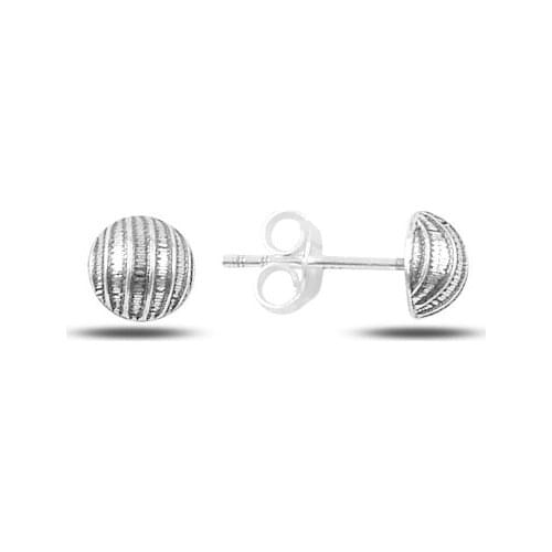 Silver 925 Sterling 6mm Patterned Half Ball Earrings