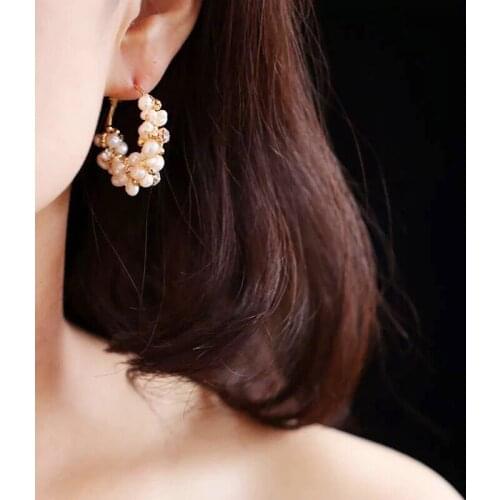 FENASY Handmade Freshwater Pearls bohemian big earrings accessories Popular geometry party Earring for women love idea gift