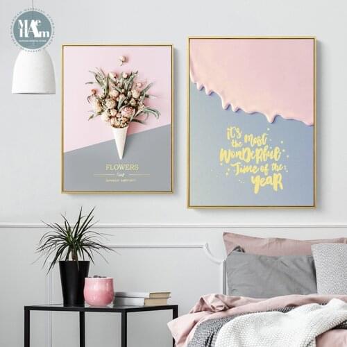 Nordic Canvas Painting Modern Prints Pink flower Art Posters Prints Landscape Art Wall Pictures Living Room Unframed Poster